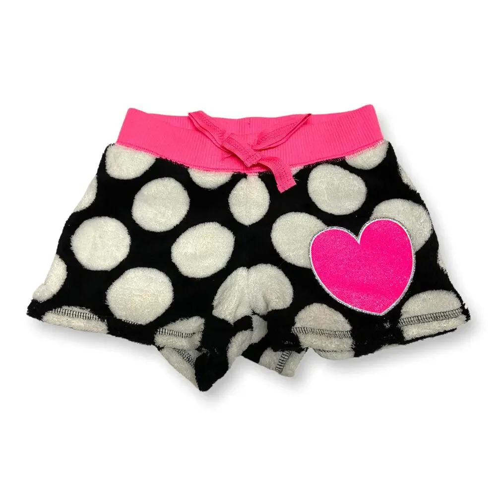 Justice Girls Sleep Shorts Size 5 Black‎ White Pink Fluffy Polka Dot NEW